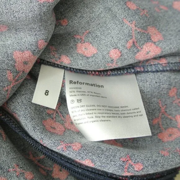 NEW Reformation Zelda Anaheim Poppy Midi Long Sleeve Slit Dress size 8 #1539 - Picture 13 of 13